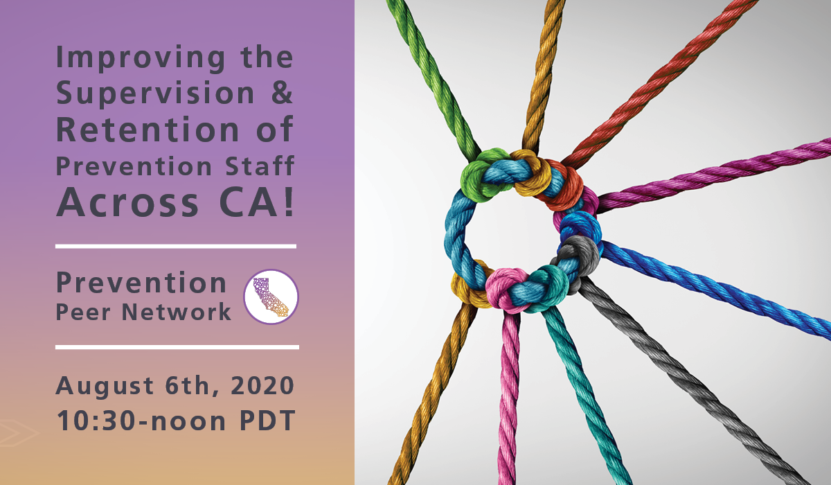 Webinar title is left of interwoven, multicolor yarn representing support across California